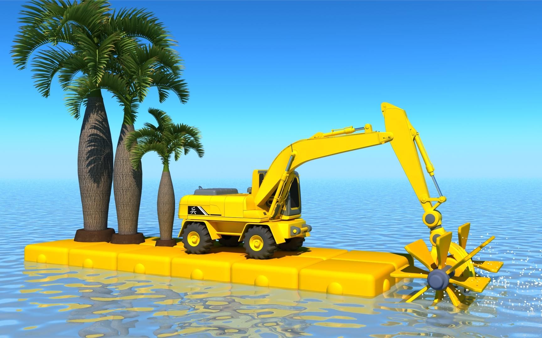 挖机种椰子 少儿益智趣味动画 工程车玩具动画片 儿童挖掘机视频