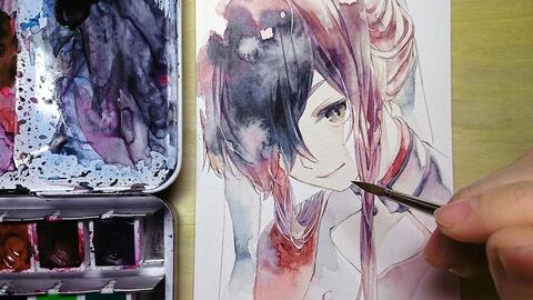 透明水彩 赤髪の女の子のイラストメイキング 四ツ菱 Watercolor Painting 哔哩哔哩 Bilibili