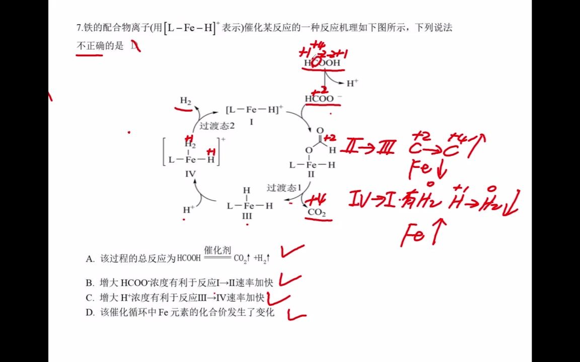 高二化学选择性必修一:铁的配合物离子催化某反应的一种反应机理如下图所示哔哩哔哩bilibili