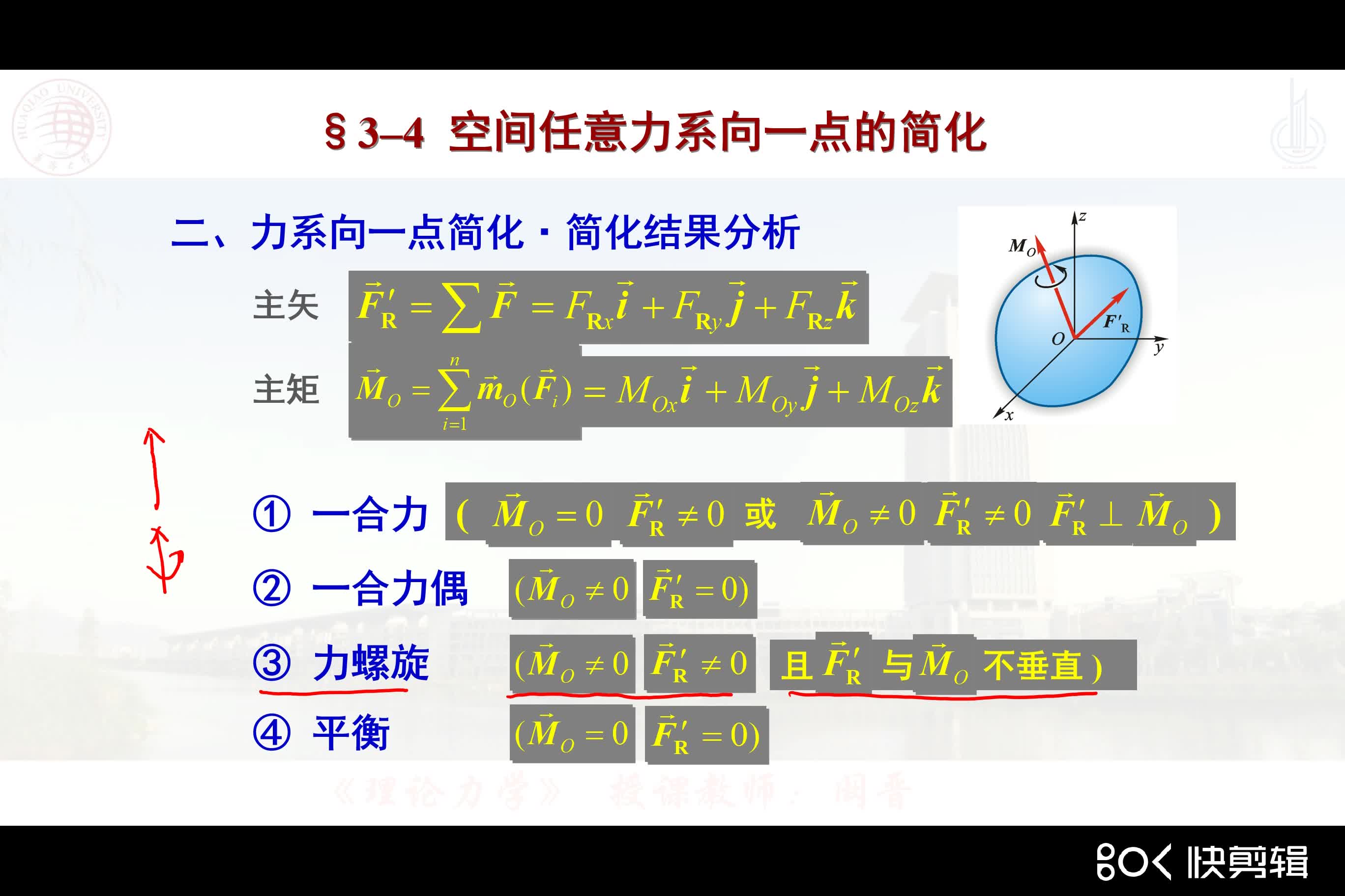 [图]理论力学41：空间任意力系的简化结果分析