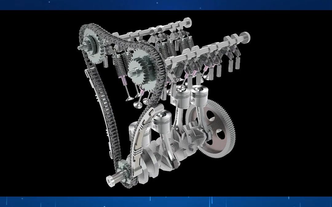 3D动画展示汽车发动机气缸活塞链条齿轮配气机构哔哩哔哩bilibili