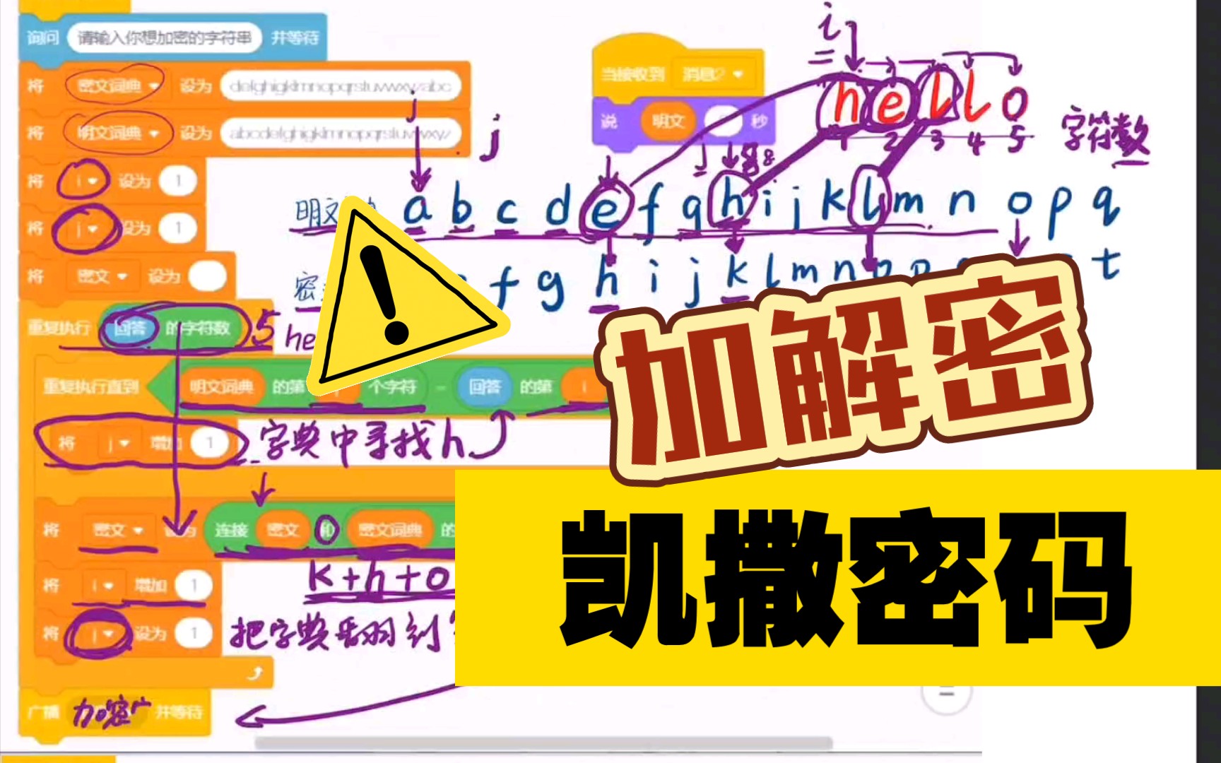 scratch课程补充【凯撒密码】加解密双指针算法哔哩哔哩bilibili