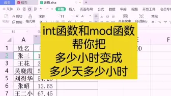 下载视频: int和mod函数，帮你解决工作时长转换成多少天多少小时 wps表格 excel表格