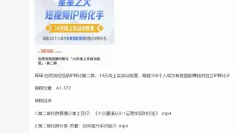 瑶瑶·自然流短视频IP孵化第二期，14天线上实战训练营，赋能100个人成为有数据能赚钱的独立IP孵化手