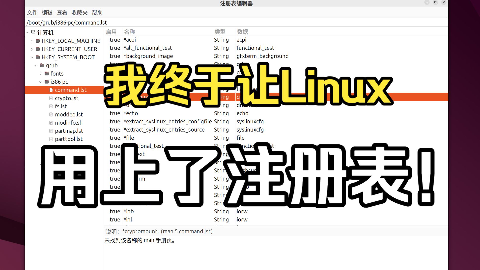 我修复了Linux下无法使用注册表编辑器的bug