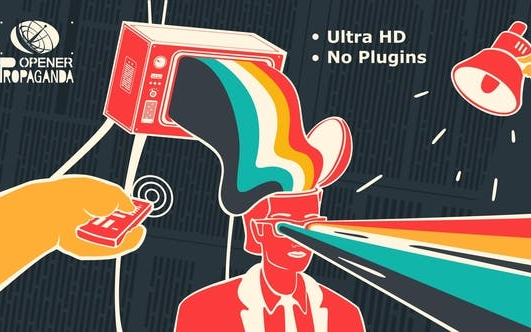 ae模板-卡通填鸭式教育知识灌输遥控器打开电视频道节目喊话广播宣传