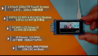 下载视频: 1.9寸触摸屏ESP32-S3开发板，320x170分辨率，GC9A01驱动IC，LVGL 50FPS 高帧率