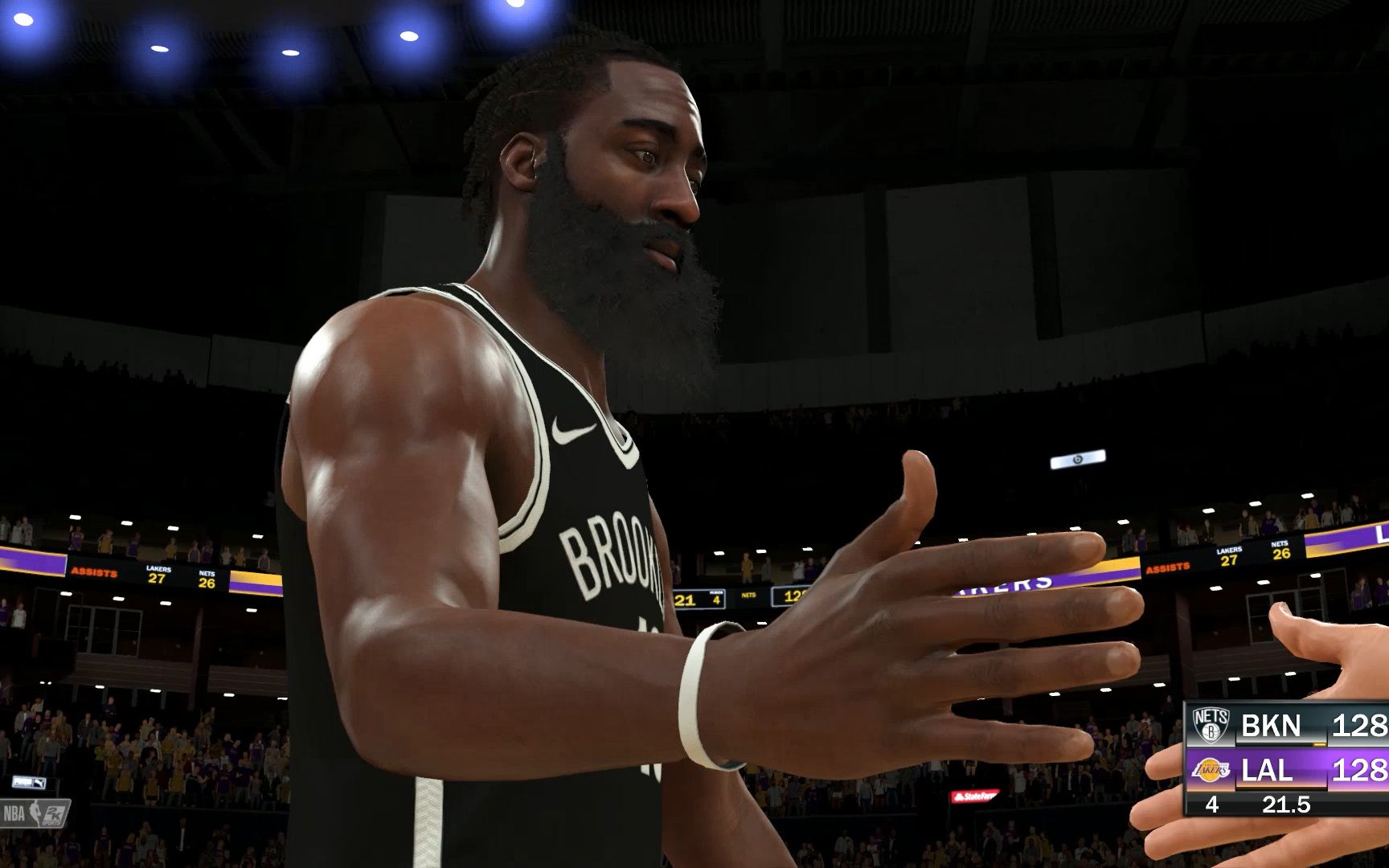 nba2k21:篮网149:湖人146  詹皇砍37 13 12,哈登66 10精彩集锦