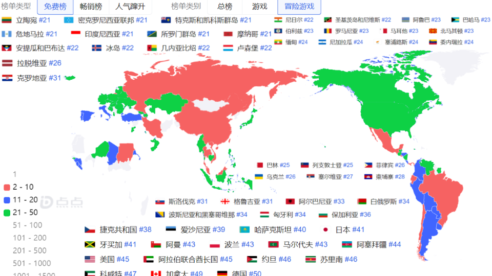 【全球图表】《迷你世界》谷歌市场排名(各国家和地区)哔哩哔哩bilibili