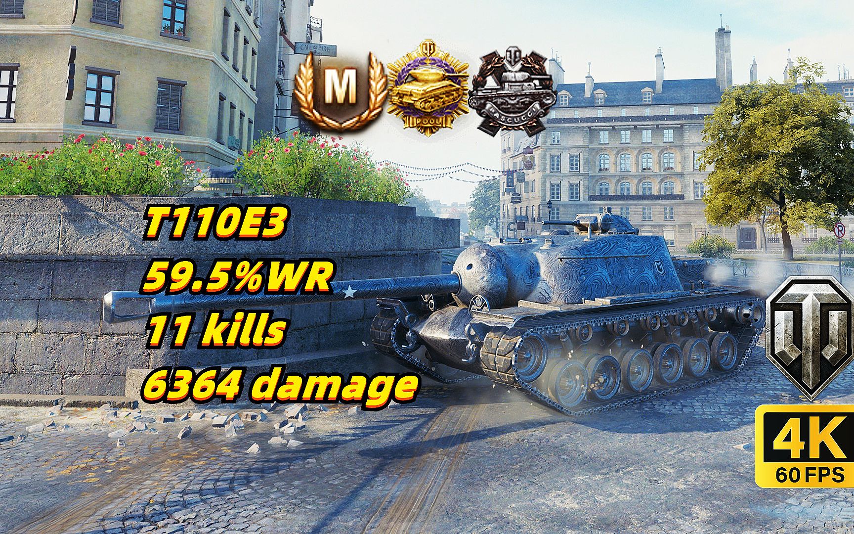 坦克世界 t110e3 78 59.5%胜率 11杀/6364伤 20231012