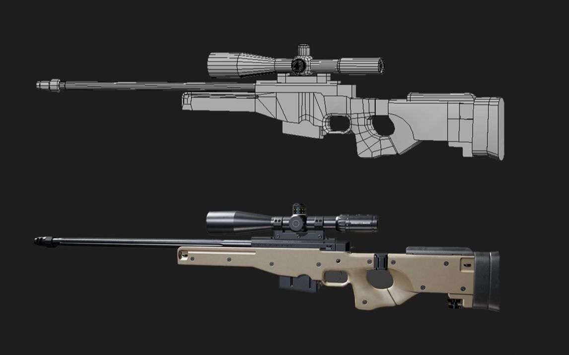 3dmax枪械布线教学,基础模型卡线知识讲解,游戏道具awm狙击枪制作详细
