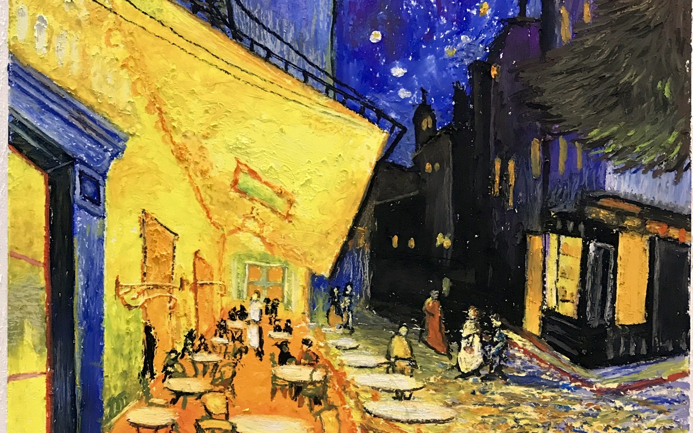 油画棒临摹梵高《夜间咖啡馆》