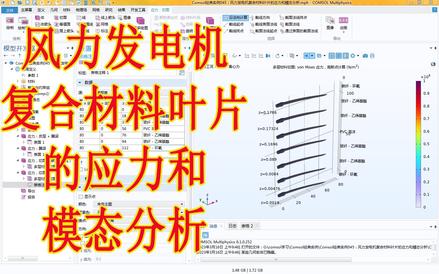 Comsol经典实例045:风力发电机复合材料叶片的应力和模态分析哔哩哔哩bilibili