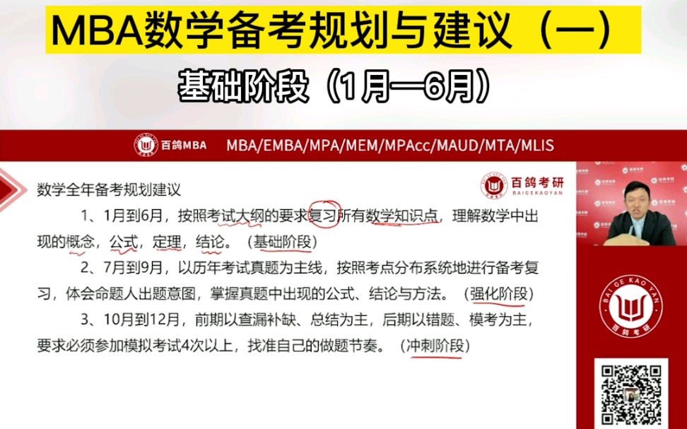 MBA数学基础阶段(16月),应该如何进行备考?听听百鸽数学金牌名师黄舟老师的建议与规划.哔哩哔哩bilibili