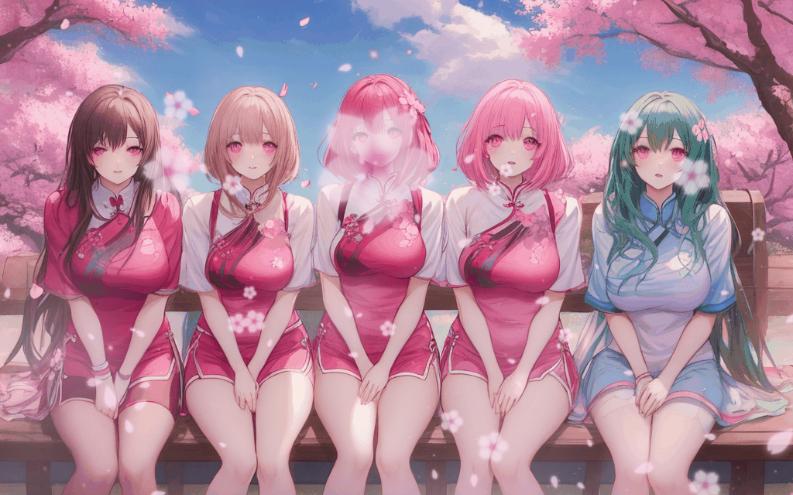 ai绘画gif动态图片5位美女720p1024分辨率