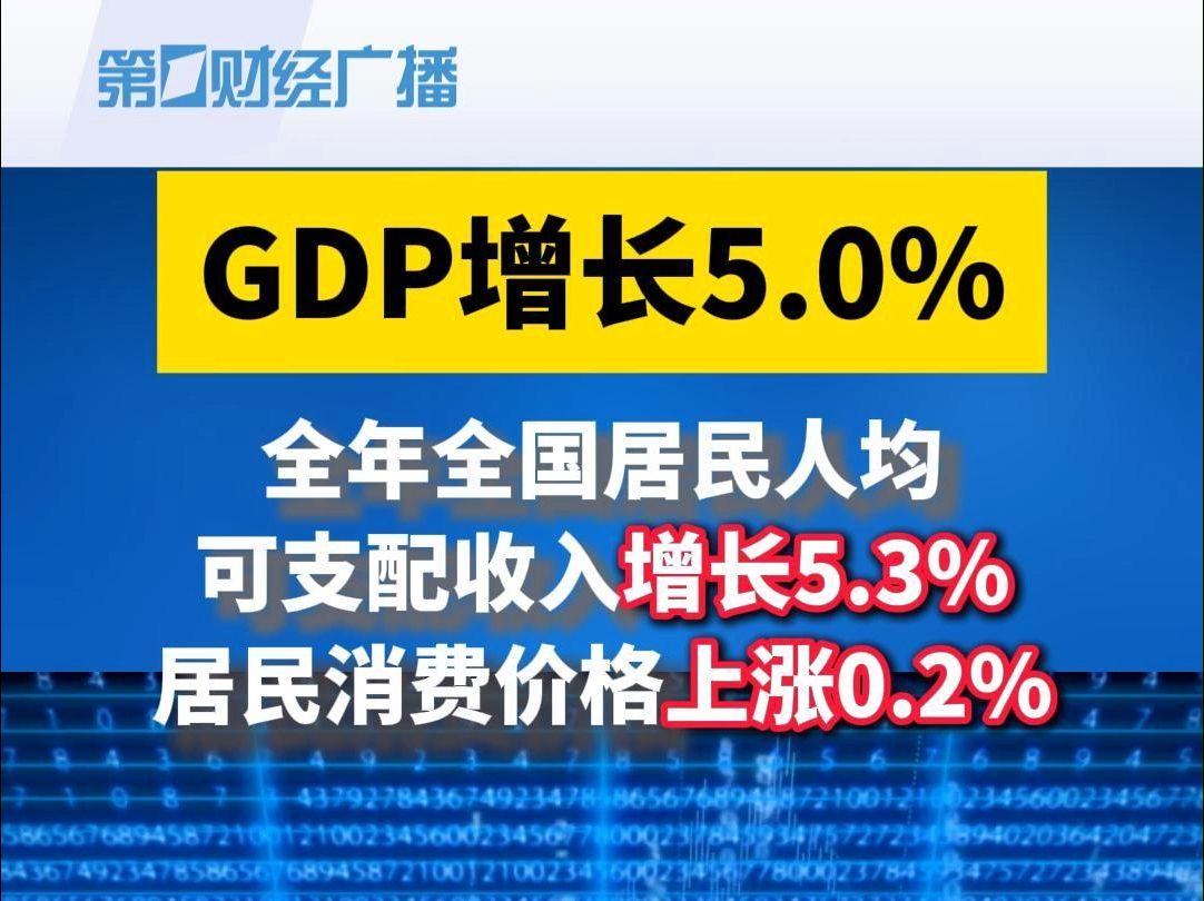 GDP增长5.0%!全年全国居民人均可支配收入增长5.3%,居民消费价格上涨0.2%哔哩哔哩bilibili