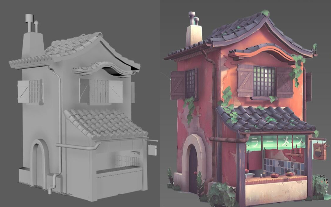 【maya场景建模】日式单体建筑场景模型布线教程,3d游戏建模