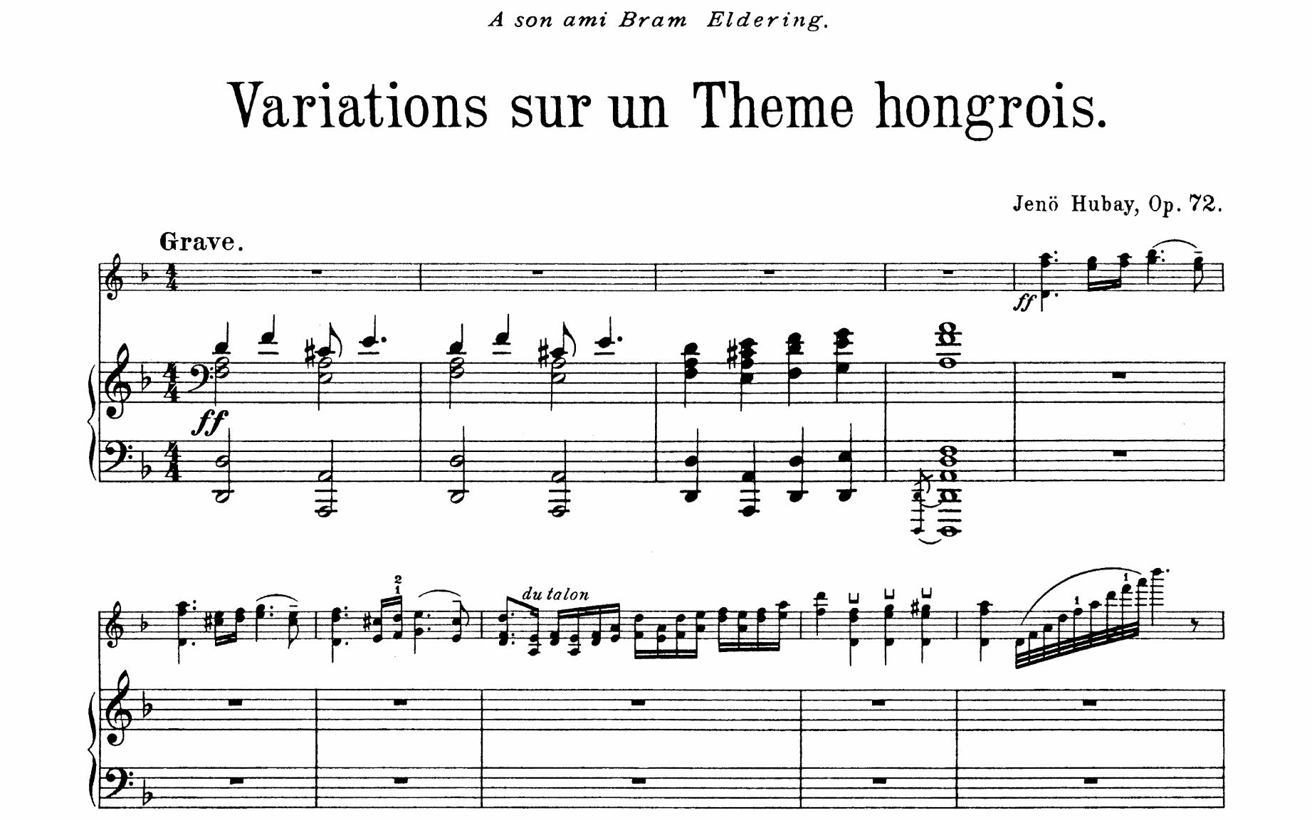 [图]［曲谱同步］［小提琴］Variations sur un theme hongrois 匈牙利主题变奏曲 Op.72 By Jenő Hubay