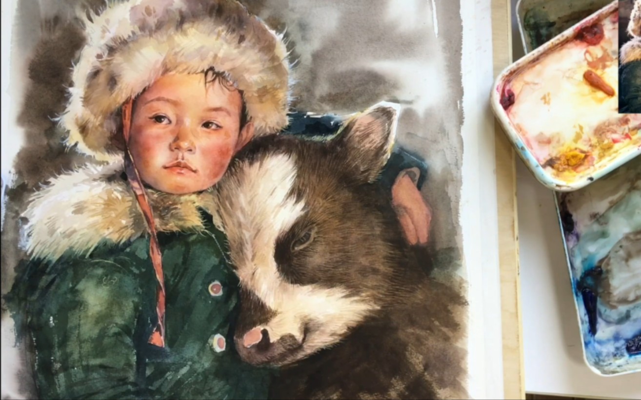 千景绘水彩人像课程_小孩与动物_唯美又写实