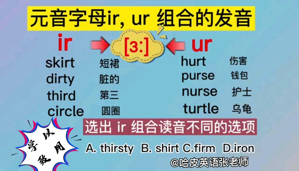 元音字母ir,ur字母组合的发音