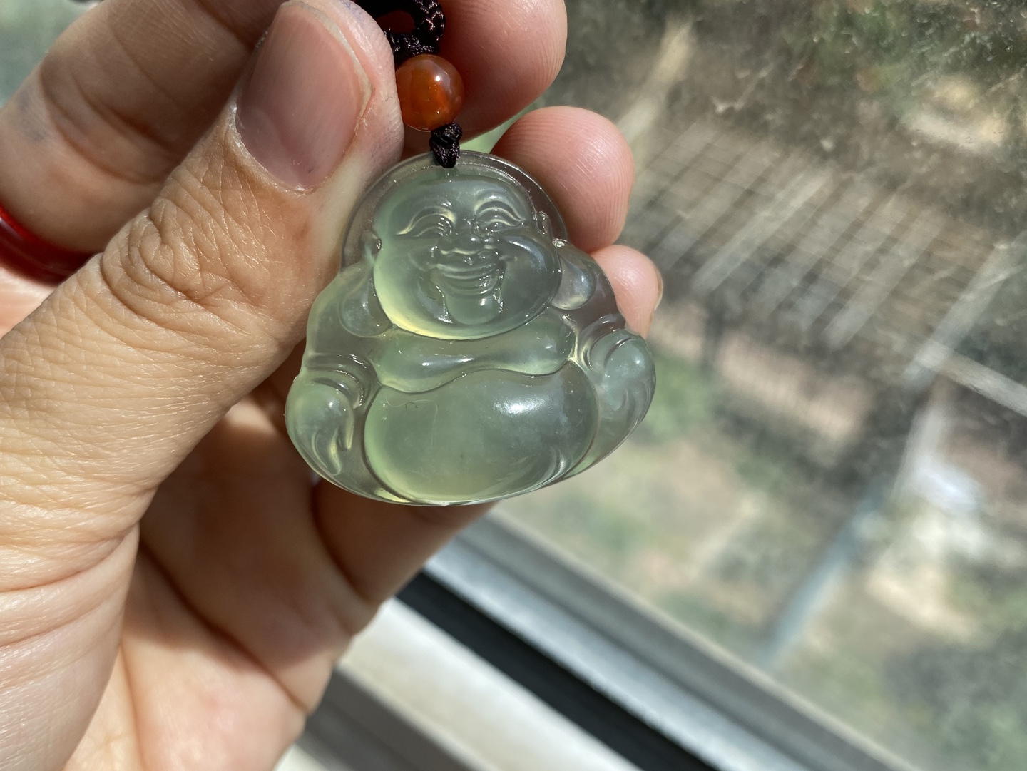 纯天然岫岩玉佛项坠,绿冰料佛公吊坠,高3.1厘米,宽3.