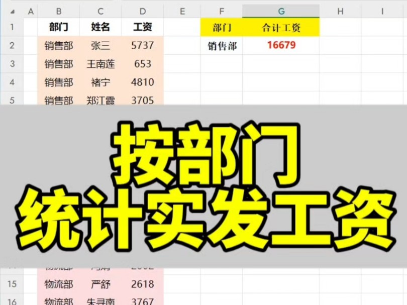 按部门统计实发工资哔哩哔哩bilibili