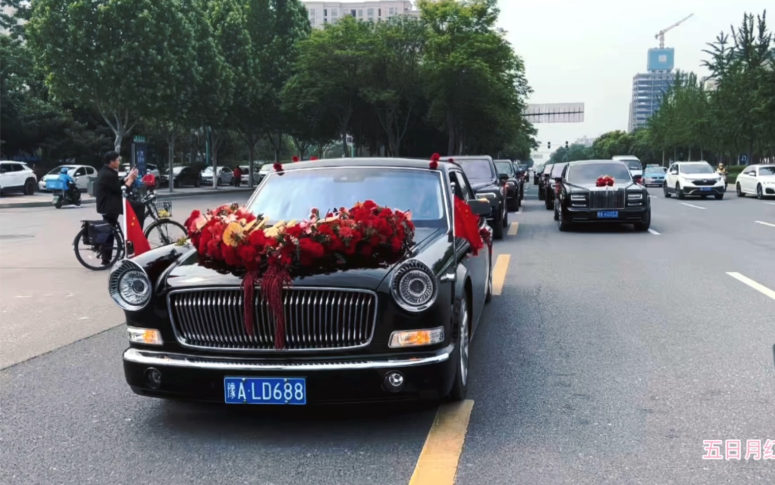 河南商丘顶级大佬结婚,红旗l5带着十几台劳斯莱斯气场十足