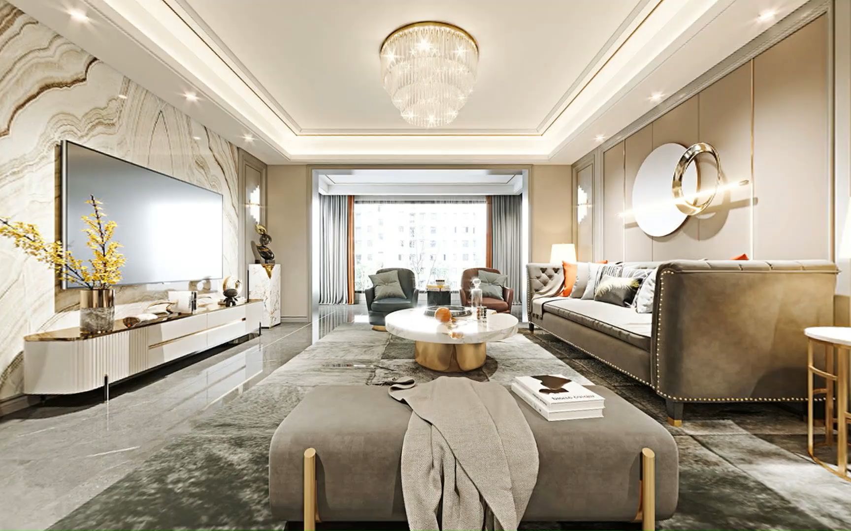 简欧轻奢风客餐厅效果图