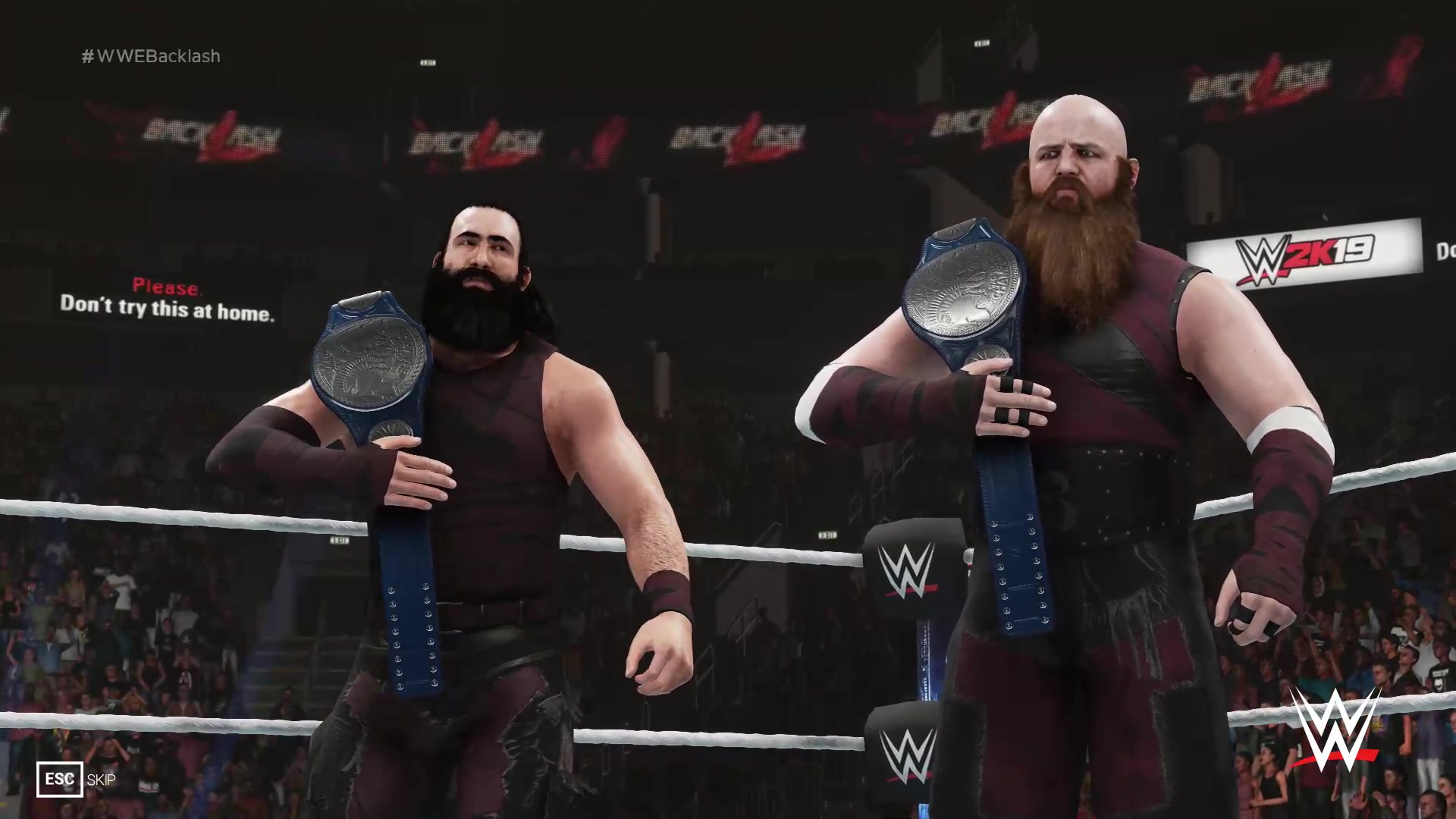 wwe2k19 爆裂震撼大赛 俱乐部兄弟vs蛮力兄弟,sd双人组合头衔赛_哔哩