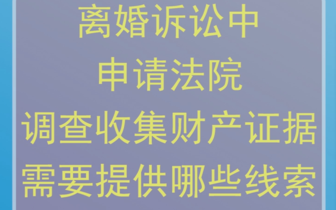 离婚诉讼中申请法院调查收集财产证据需要提供哪些线索?哔哩哔哩bilibili