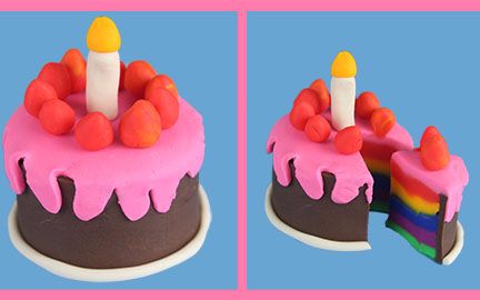 用黏土彩泥制作彩虹橡皮泥蜡烛草莓蛋糕