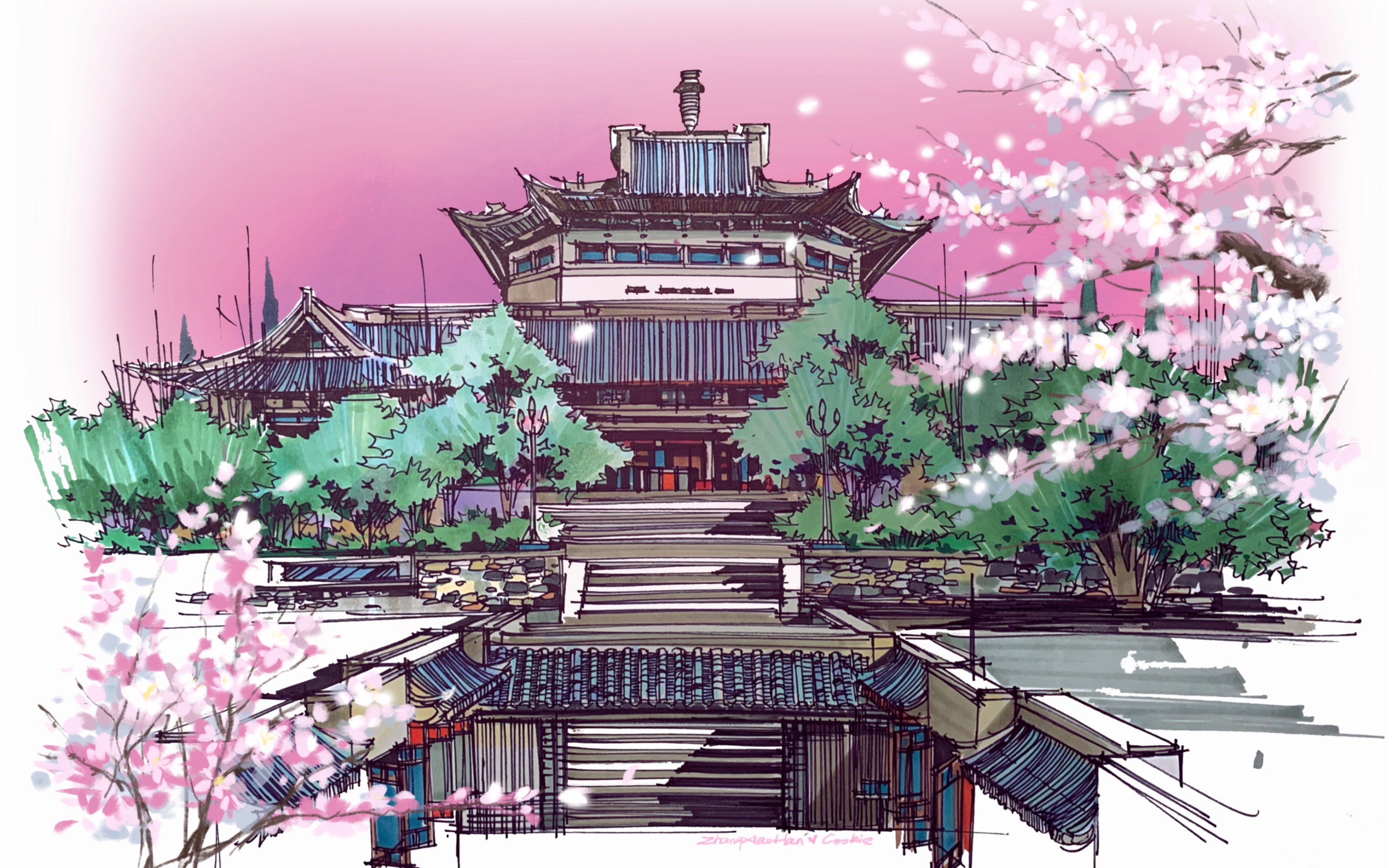 当手绘遇到板绘 春天来了樱花还会远吗 手绘武汉大学