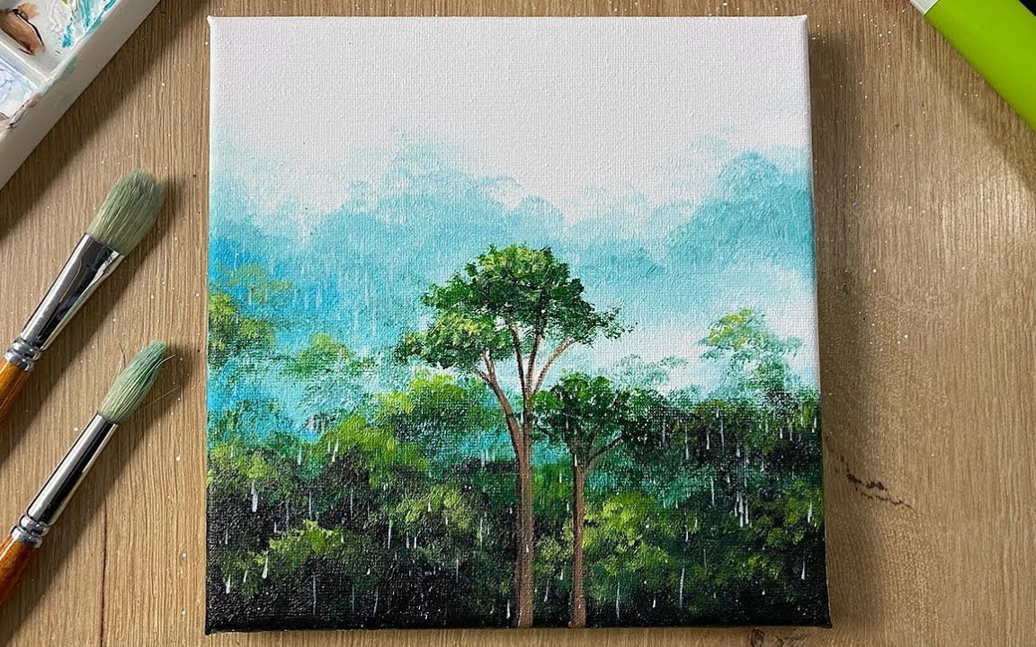 [图]【丙烯画】【新手向】【中字】热带雨林-Acrylic Painting Tutorial Rainforest _ Step by Step