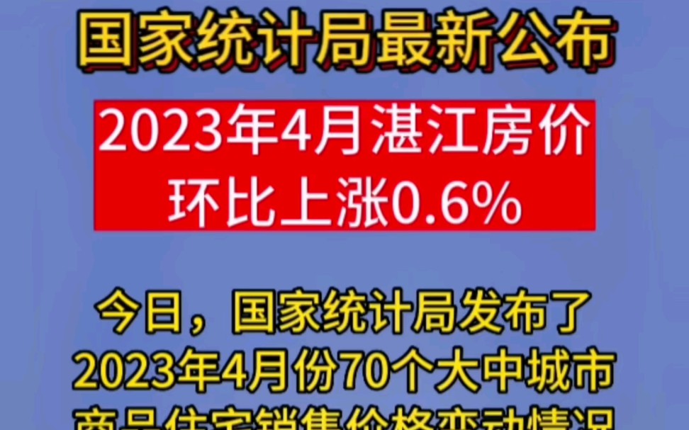 国家统计局最新发布:2023年4月湛江房价环比上涨0.6%#湛江房价#湛江买房#湛江房产#湛江楼市#湛江房产网哔哩哔哩bilibili