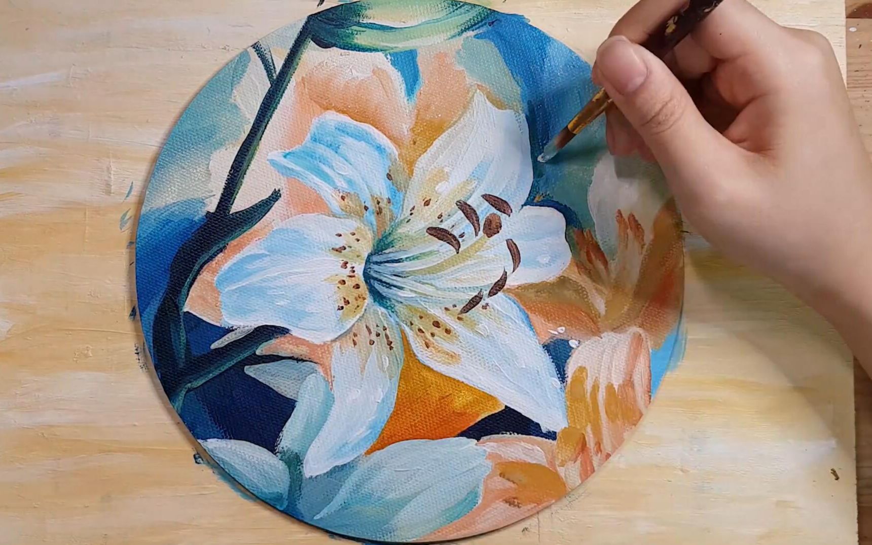 【丙烯画】【绘画教程】百合花-painting white lily acrylic