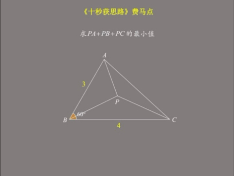 一分钟搞定费马点#一分钟干货教学 #初中数学解题技巧 #数学技能包 #这道题有点烫手 #干货分享 #一分钟干货哔哩哔哩bilibili