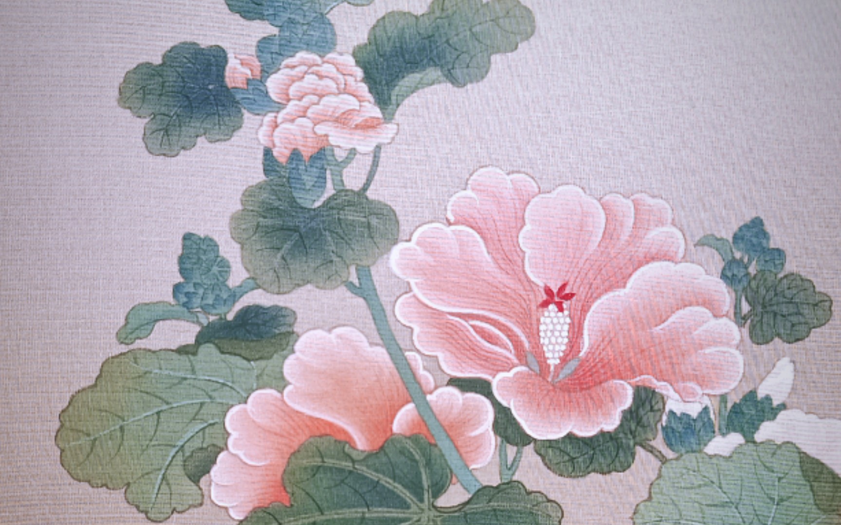 制扇至美工笔团扇蜀葵图下