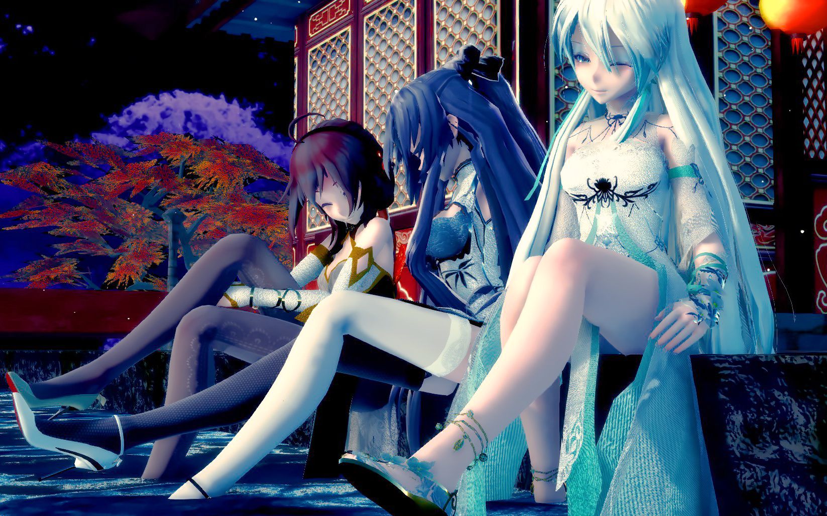 千灯起映夜如昼伊人戏水巧笑嫣嫣