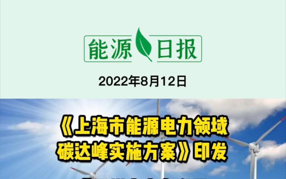 [图]8月12日能源要闻：《上海市能源电力领域碳达峰实施方案》印发；《温州市电力发展“十四五”规划》印发；山西要求全省生产建设煤矿增设完善视频监控 #电力政策