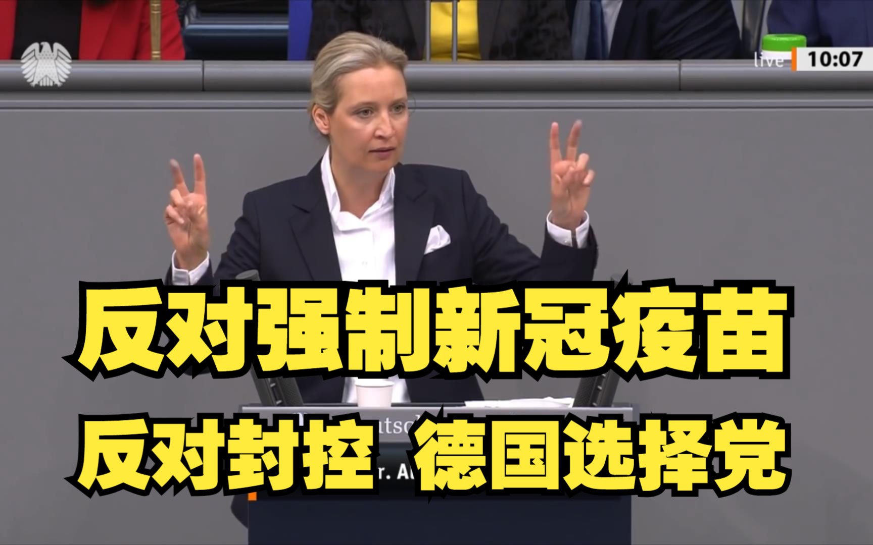 德国选择党反对强制新冠疫苗 反对封控 爱丽丝ⷮŠ韦德尔国会演讲哔哩哔哩bilibili