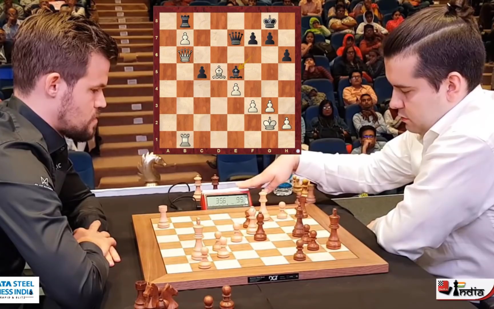 Magnus Carlsen spends 40 seconds to make his first move against Ian Nepomniachtc