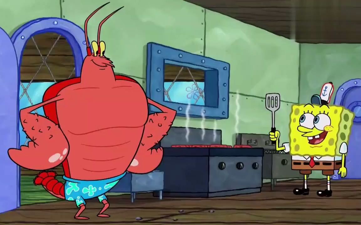 海绵宝宝一次性吃这么多肉饼,吃相太难看虾霸决定锻炼他一下