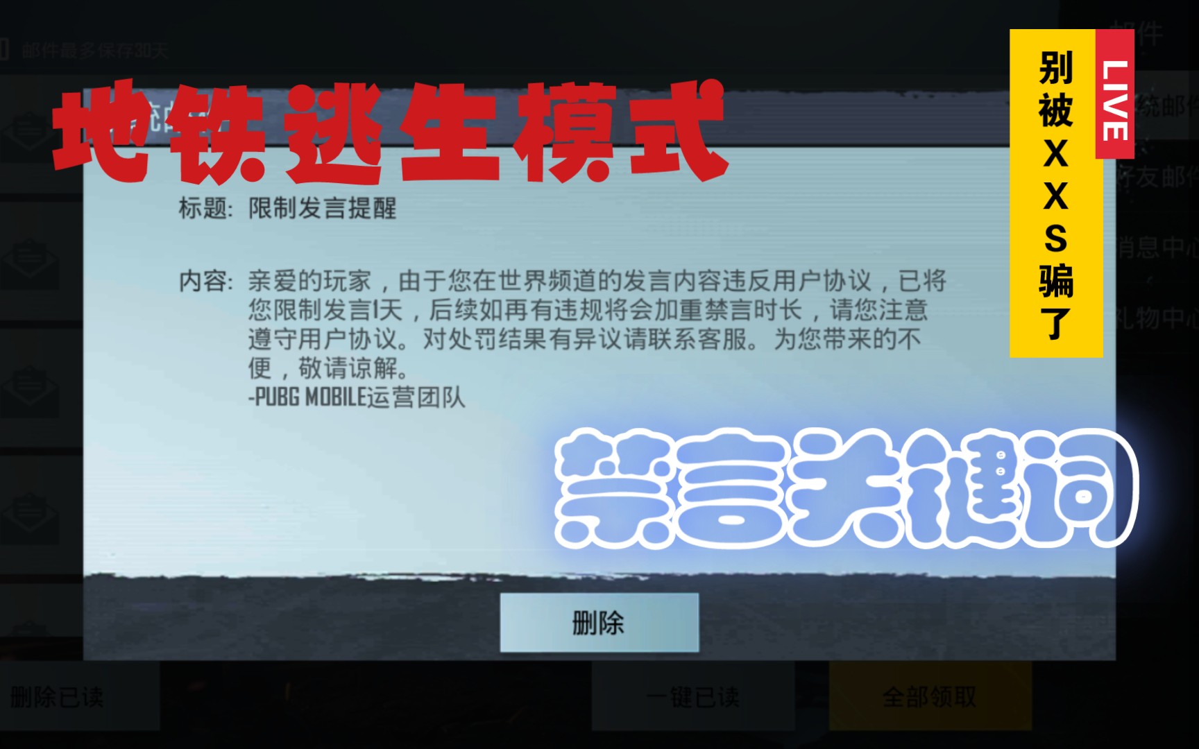 《刺激战场国际服》地铁逃生模式 会触发禁言的关键词哔哩哔哩bilibili绝地求生手游