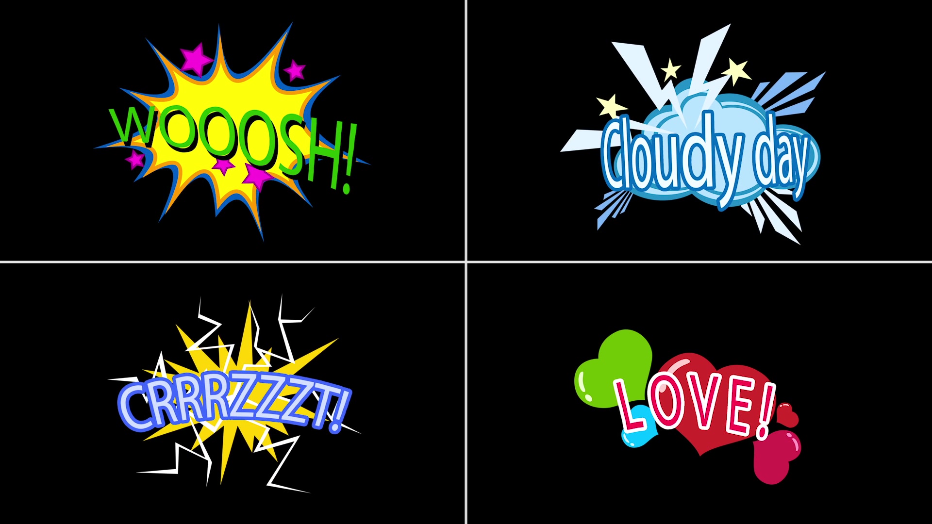 80个电视综艺节目中常用卡通搞笑气泡贴纸文字动画_哔哩哔哩 (゜-゜)