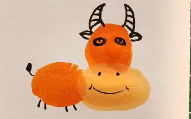 [创意美术] 指印画 -《小萌牛》,宝贝说我的小牛没睡醒.