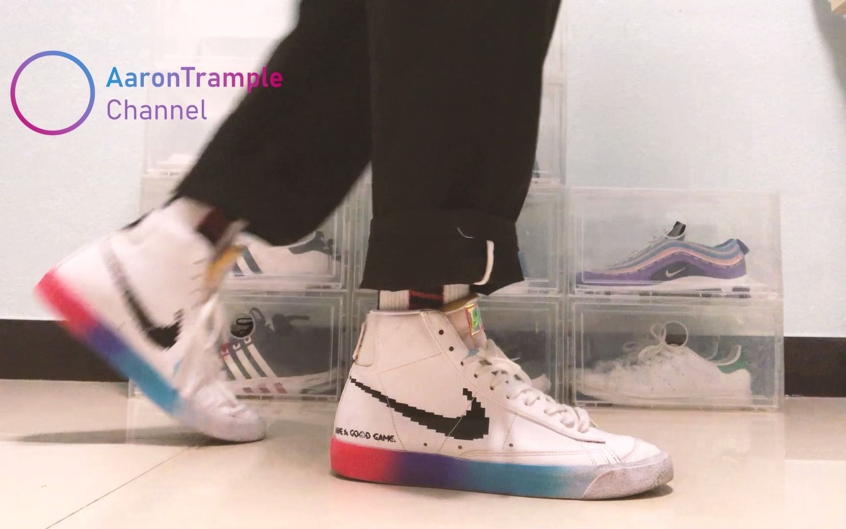 【AaronTrample第24期】私人定制踩踏减压系列:NIKE BLAZER 电玩休闲鞋白袜踩踏哔哩哔哩bilibili