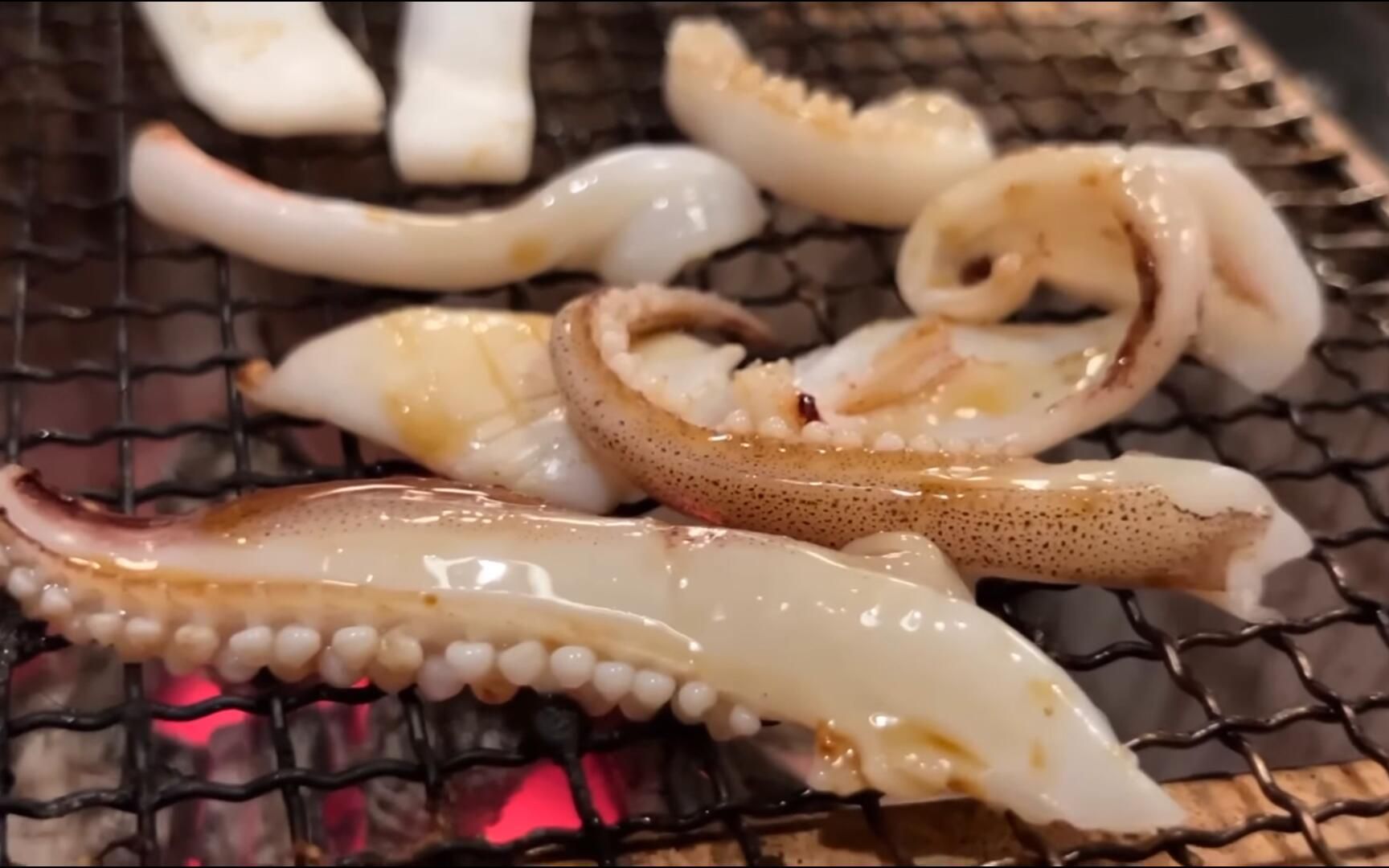 炭火烤新鲜的鱿鱼.