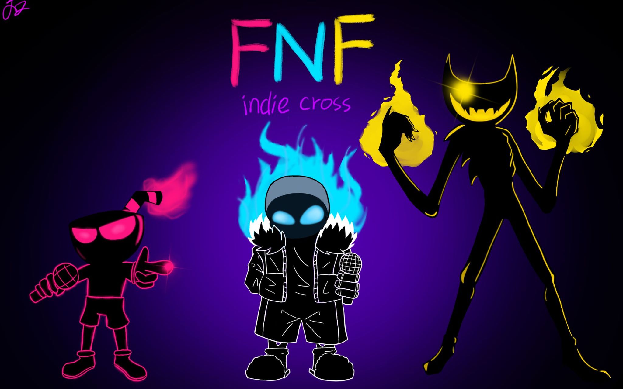 [fnf]indie cross 噩梦模式绘画过程!(渣)