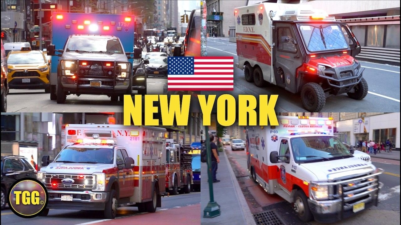 各式救护车在纽约曼哈顿紧急响应实拍