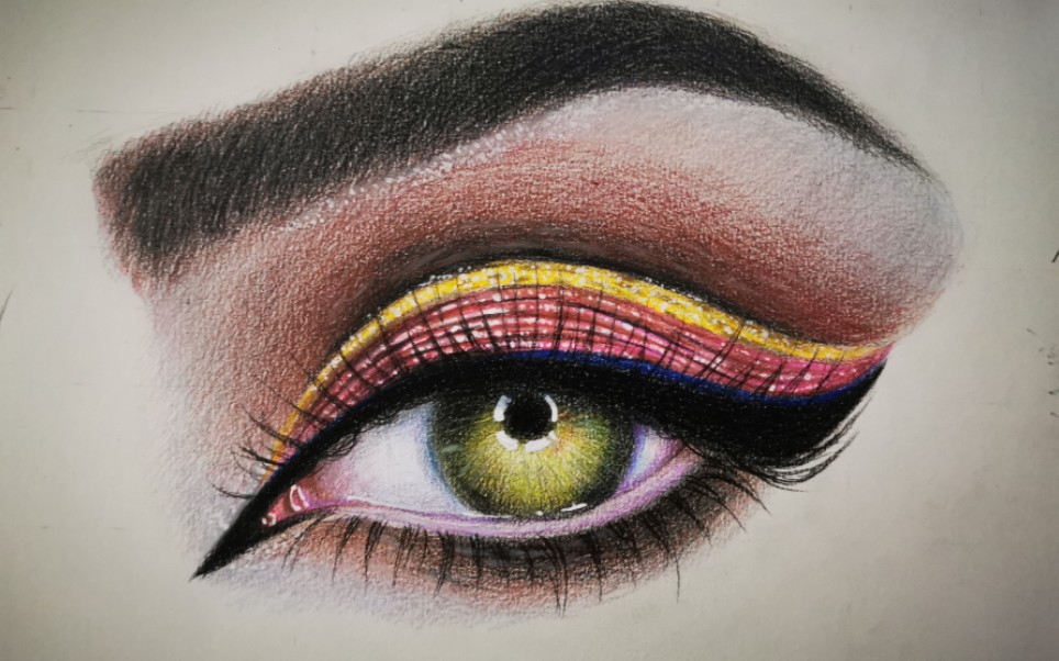 彩铅眼睛手绘过程眼影